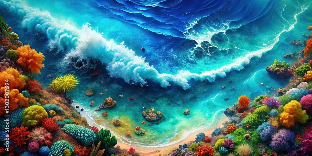 Obraz premium Abstract Ocean Top View: Turquoise Waves & Coastal Textures