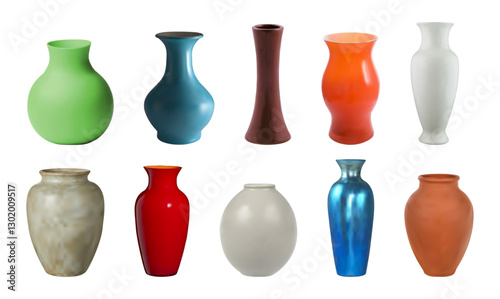 Collection of different colorful realistic vase isolated on a white background