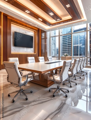 Modern Office Conference Room with City View.