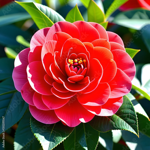Flor de camelia roja brillante