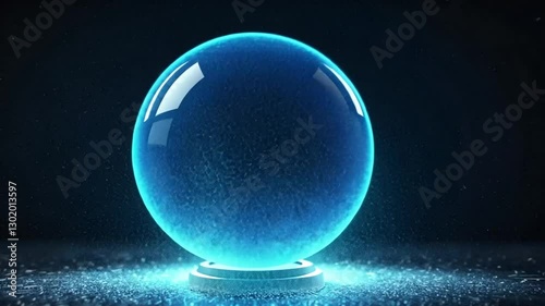 Glowing blue crystal ball on dark surface, futuristic background, for fantasy, science fiction, or mystic concept