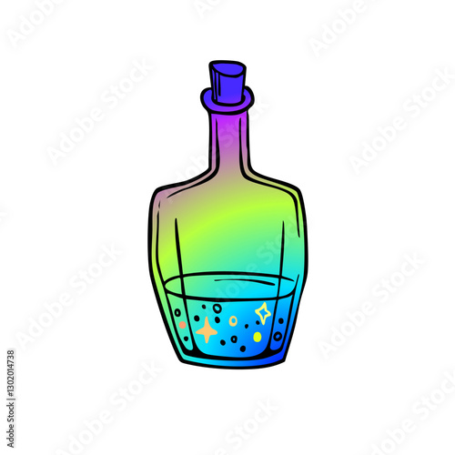 Old magic bottle. Hand drawing sketch. Art line. Vector illustration. Retro style.	