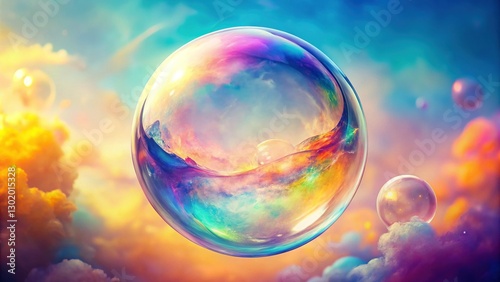 Dreamy Pastel Soap Bubble Background - Soft Texture, Colorful Floating Sphere