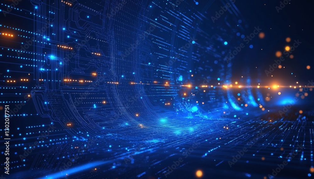 Obraz premium Futuristic Digital Circuit Board with Glowing Data Stream - Tech Background