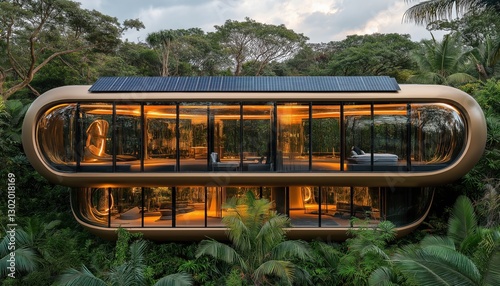 Futuristic Capsule Villa in Jungle with Solar Panels - Eco-Luxury Home Design