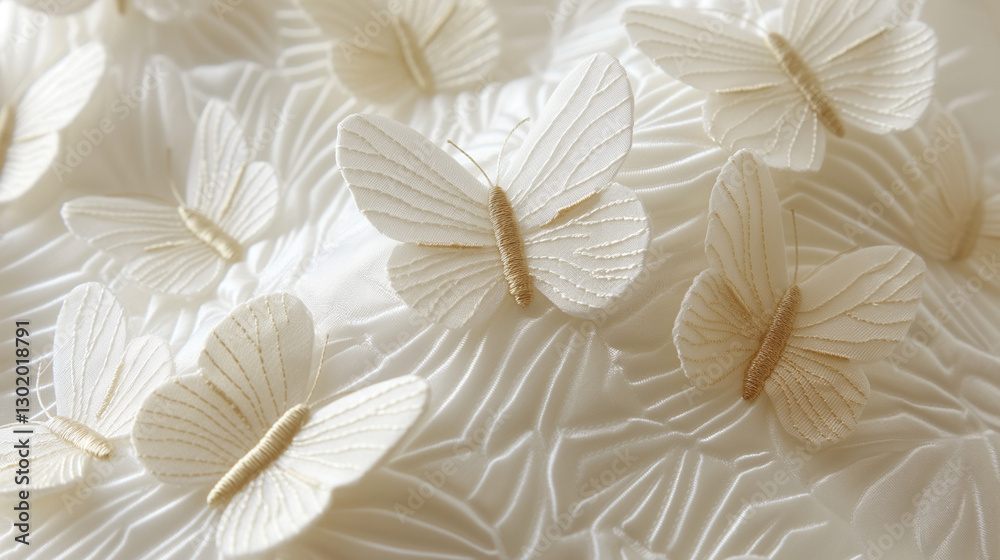 An Embroidered Butterfly, Captured on Silken Fabric, a Glimpse into Natural Beauty. An Embroidered Butterfly, Captured on Silken Fabric, a Glimpse into Natural Beauty.