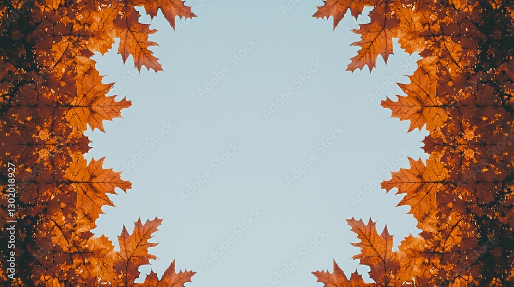 Fototapeta premium Autumn Leaves Frame Against A Light Blue Sky