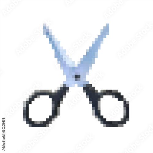 Pixel art of scissor. Pixelated scissor, barbershop logo.