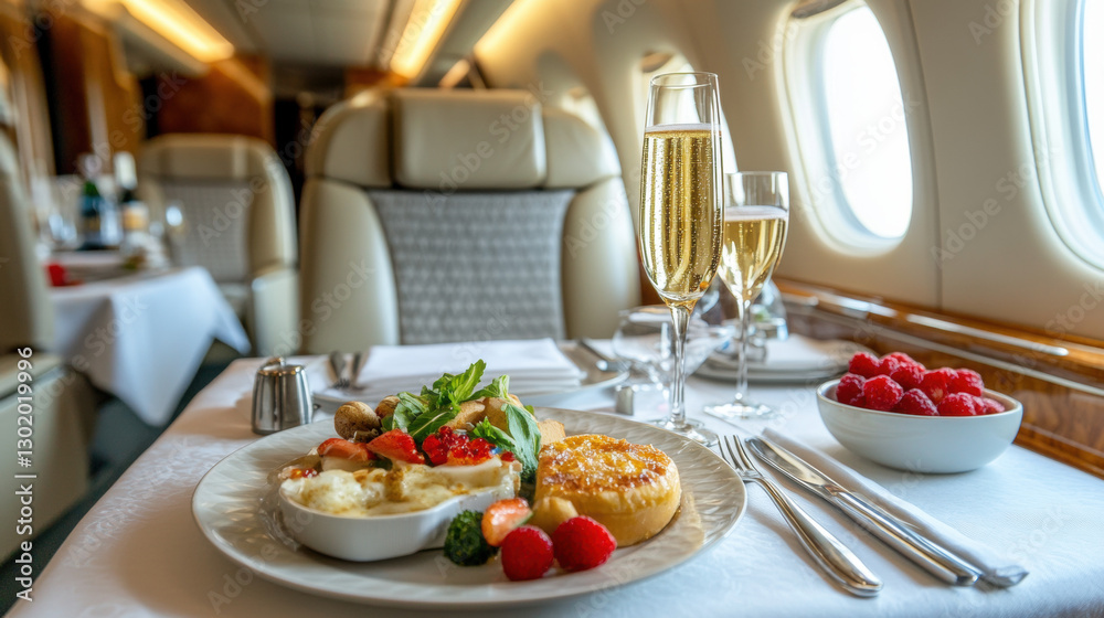 Fabulous, A first-class airplane seat featuring a glass of champagne in high fidelity quality. Fabulous, A first-class airplane seat featuring a glass of champagne in high fidelity quality.