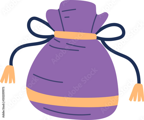 Purple drawstring pouch with orange accents