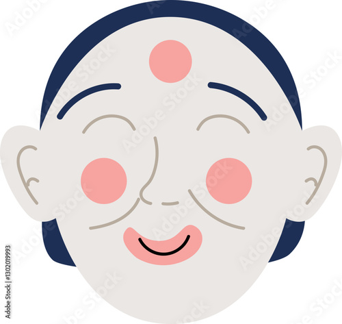 Smiling face with rosy cheeks and a headband