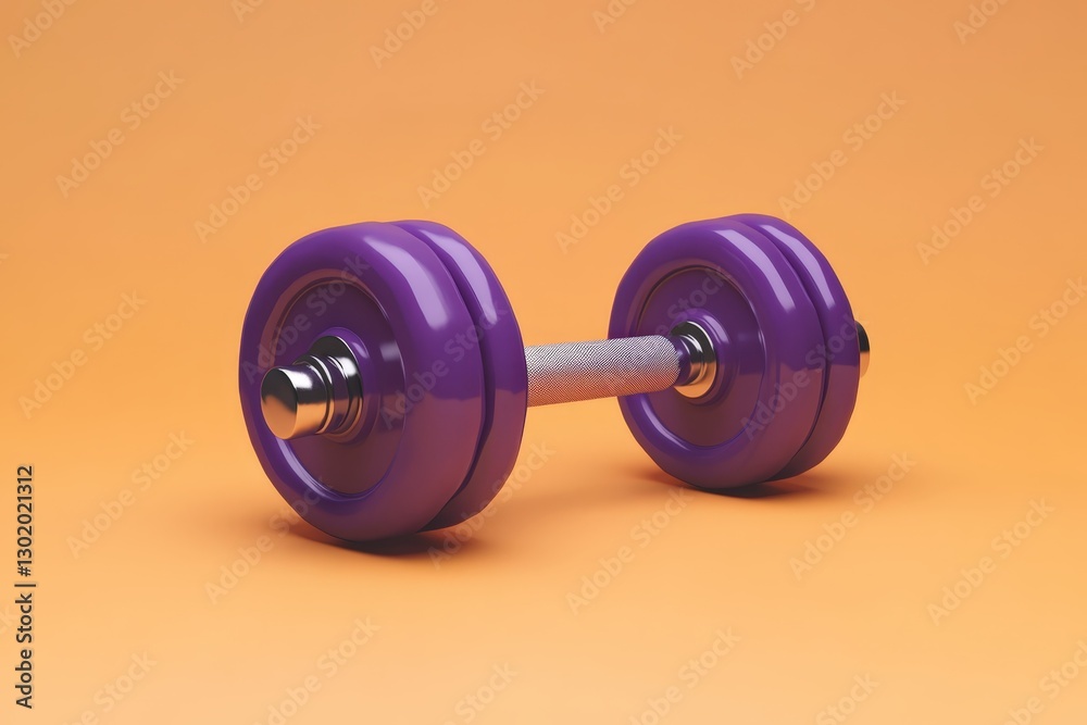A single purple dumbbell placed on a vibrant orange background A single purple dumbbell placed on a vibrant orange background