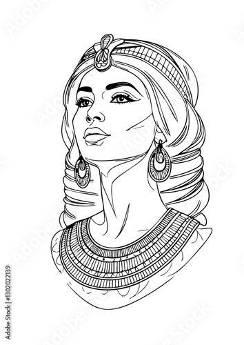 Ancient Egyptian Queen Line Art – Cleopatra Inspired Royalty Illustration