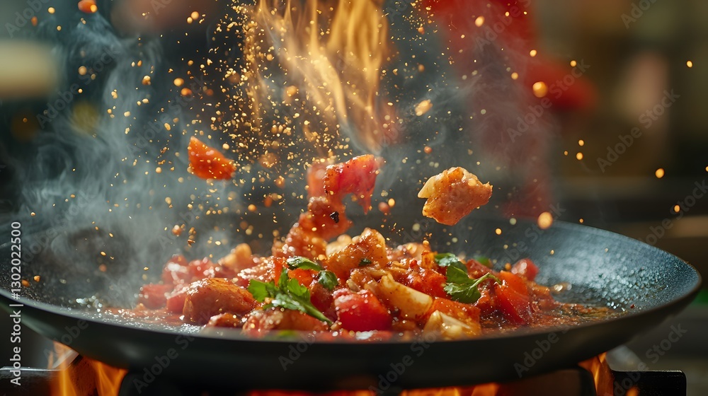 A dynamic ad for a new restaurant, showcasing sizzling dishes and vibrant ingredients being plated A dynamic ad for a new restaurant, showcasing sizzling dishes and vibrant ingredients being plated