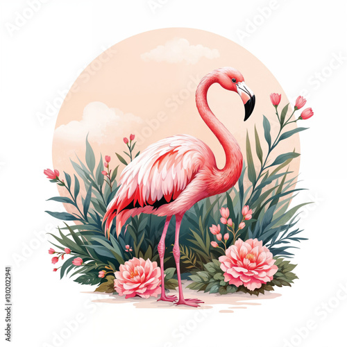 pink flamingo isolated on white background