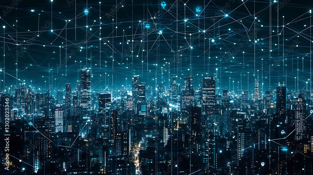 Smart City Network at Night Smart City Network at Night