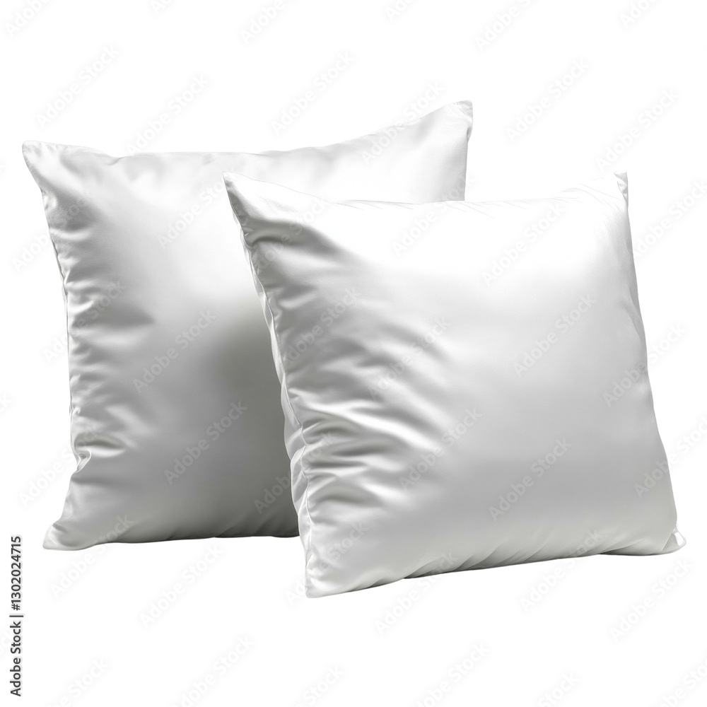 Two soft white pillows stacked comfortably on a plush sofa with a cozy atmosphere inviting rest and relaxation isolated on transparent background.. Two soft white pillows stacked comfortably on a plush sofa with a cozy atmosphere inviting rest and relaxation isolated on transparent background..