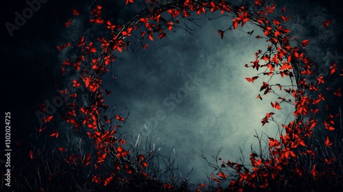 Abstract Dark Background with Red Bats Forming a Circle