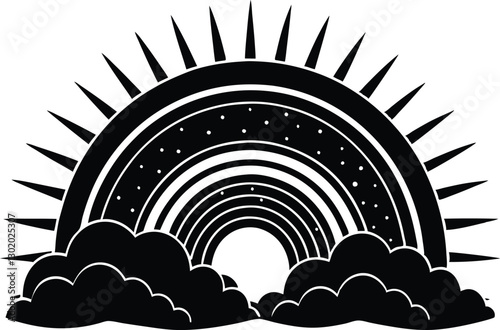 Mystical boho rainbow cliparts black and white rainbow celestial silhouette vector illustration