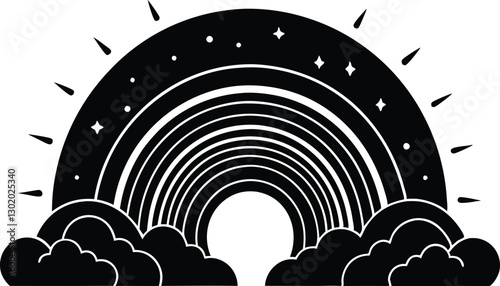 Mystical boho rainbow cliparts black and white rainbow celestial silhouette vector illustration