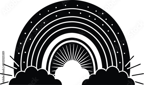 Mystical boho rainbow cliparts black and white rainbow celestial silhouette vector illustration