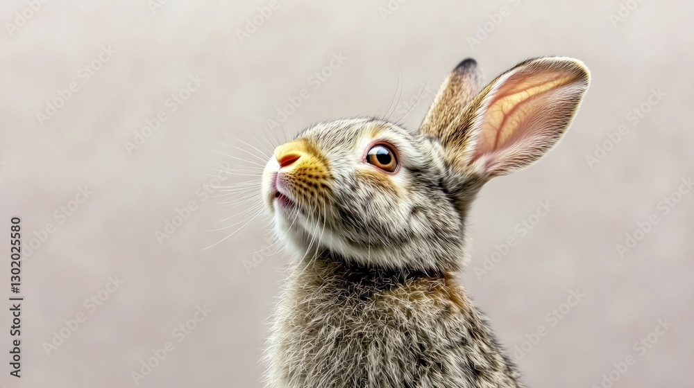 Obraz premium Adorable Baby Rabbit Curious Expression Grey Fur Pet Bunny Animal Portrait