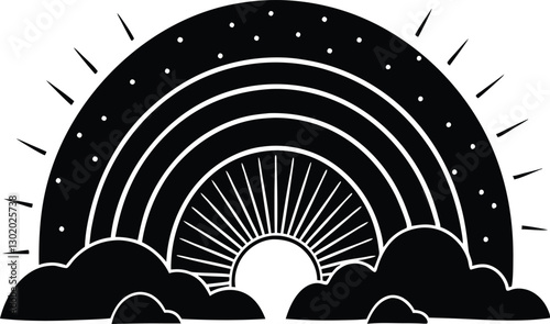 Mystical boho rainbow cliparts black and white rainbow celestial silhouette vector illustration