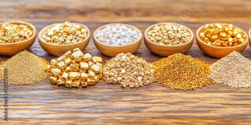 A display showcasing various types of gold purity and fidelity in a high-resolution image format.