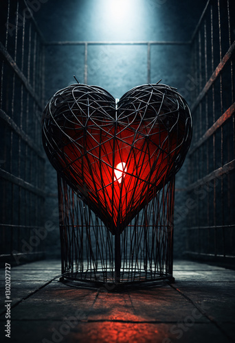 dark room with red neon lig...