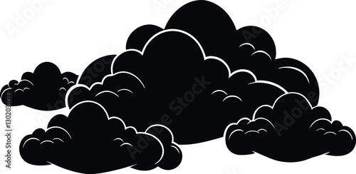 A set of clouds in the sky in black silhouette Collection