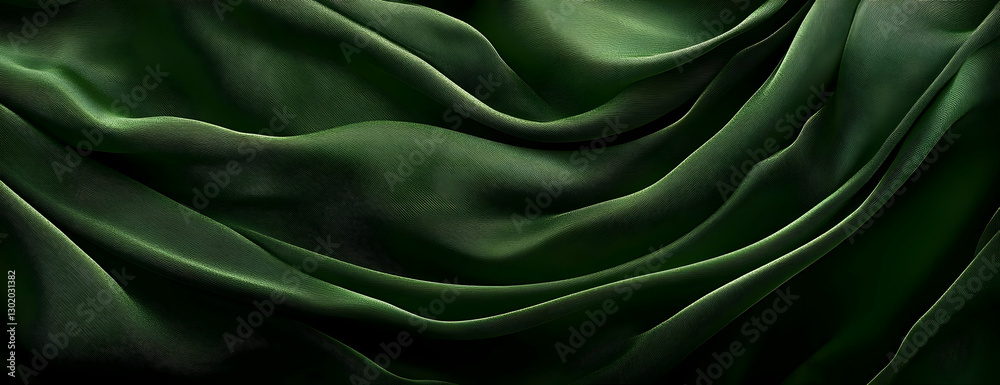 Obraz premium Emerald silk drapes, folds, dark background