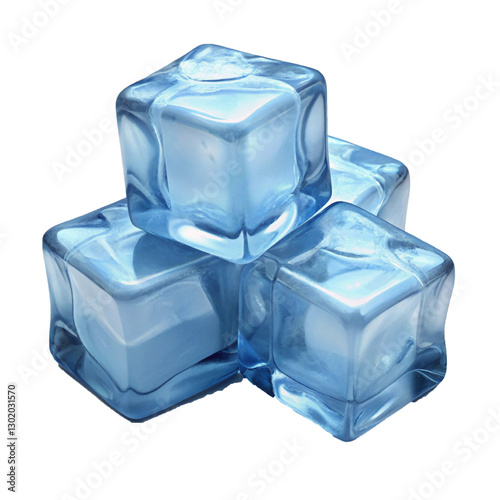 Blue Ice Cubes with a Clear Transparent Texture and Glossy Finish