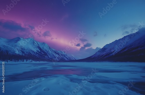 Serene Winter Landscape Underneath a Twilight Sky photo