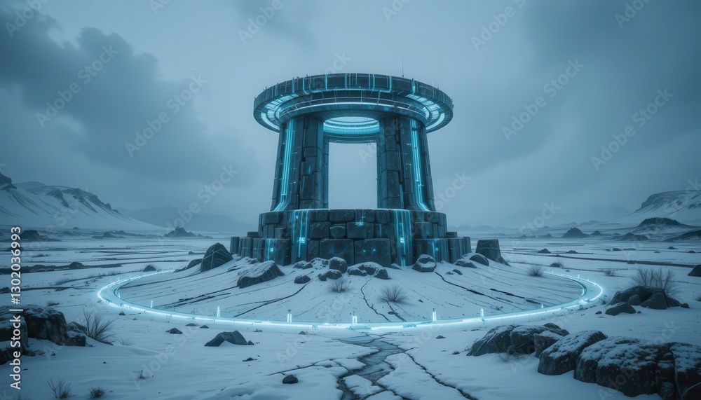 Futuristic Stone Structure in a Snowy Landscape Sci fi Digital Art Winter Scene Futuristic Stone Structure in a Snowy Landscape Sci fi Digital Art Winter Scene