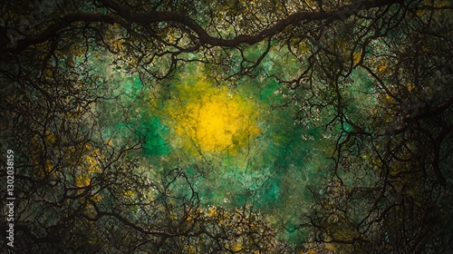 Golden Sun Through Dark Green Tree Branches