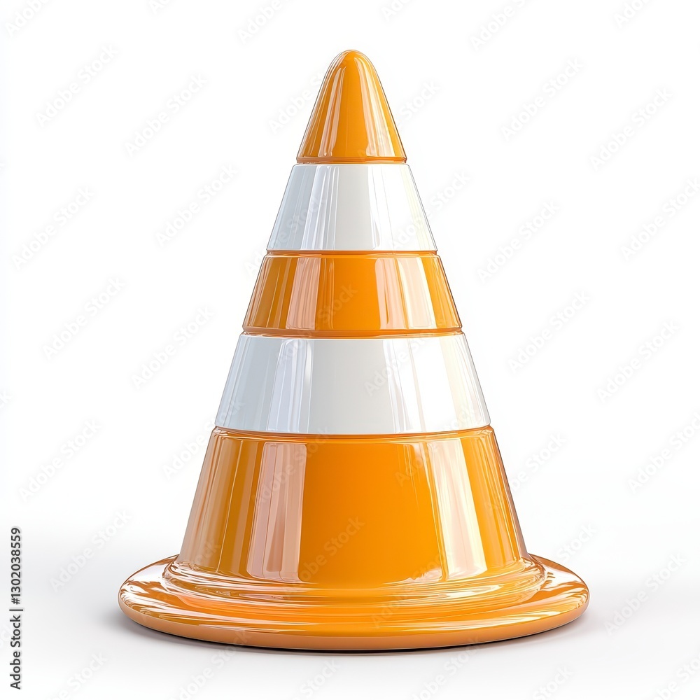 Glossy Orange and White Traffic Cone on White Background Glossy Orange and White Traffic Cone on White Background