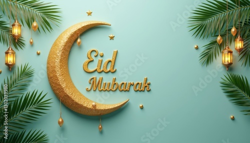 awesome Eid Al-Fitr greeting card with dates and branches