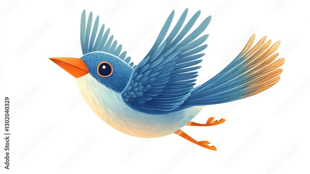 Obraz premium Elegantly captured, a vibrant blue bird soars gracefully, with contrasting dark wingtips against a skyward canvas. Lighter tail feathers flutter, enhancing its ethereal mid-flight dance