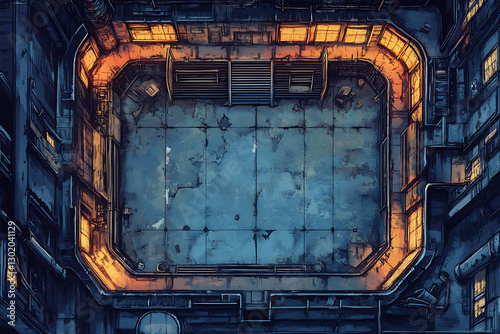 Overhead View of a Futuristic Battle Arena Game Map