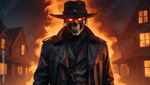 Flaming Skull Cowboy: A Western Horror Digital Art