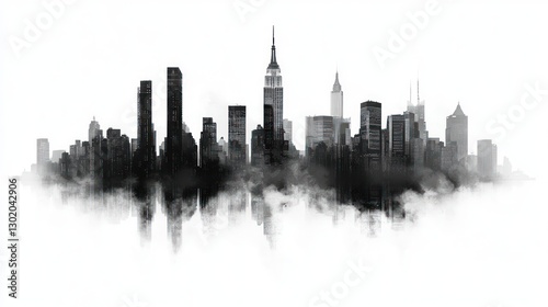 NYC Skyline in the Clouds: A Monochromatic Masterpiece photo