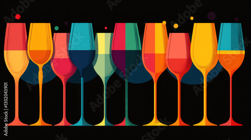 Wallpaper Mural Wine Aging & Wine Tasting in Pop Art Style, Elegant dinner table with wine glasses in high fidelity detail. Torontodigital.ca