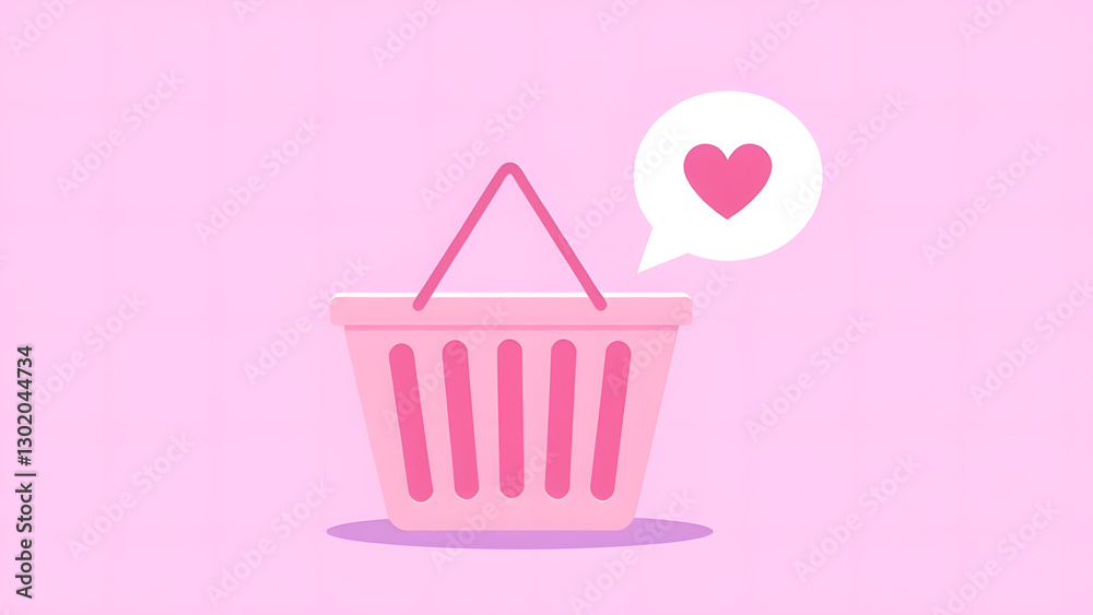 basket prchase with love and pink heart coment shape basket prchase with love and pink heart coment shape