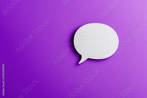 A white speech bubble floating on a violet purple background