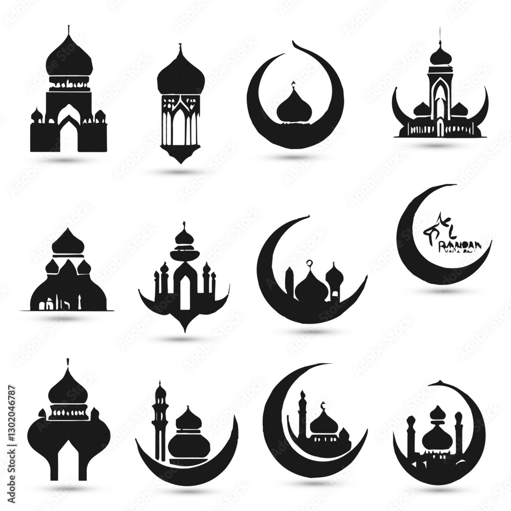 Set collection logo Islamic mosque muslim symbols of Ramadan Mubarak Set collection logo Islamic mosque muslim symbols of Ramadan Mubarak