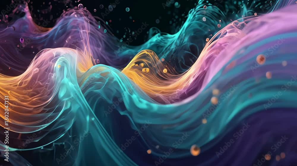 a dynamic wave-like pattern composed of vibrant particles. Experience the elegance of a wave of round, small particles flowing seamlessly in an abstract design.
