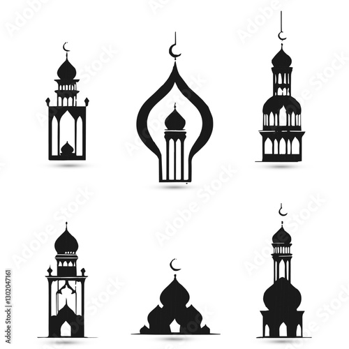 Set collection logo Islamic mosque muslim symbols of Ramadan Mubarak