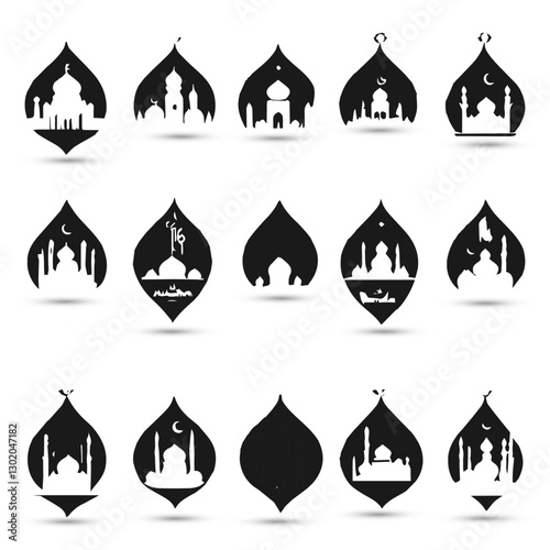 Set collection logo Islamic mosque muslim symbols of Ramadan Mubarak