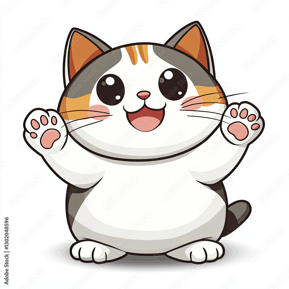 Obraz premium Cute chibi style cat with heart eyes and tiny paws raised in joy