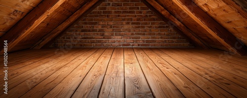 Rustic Attic Interior Wooden Floor and Brick Wall